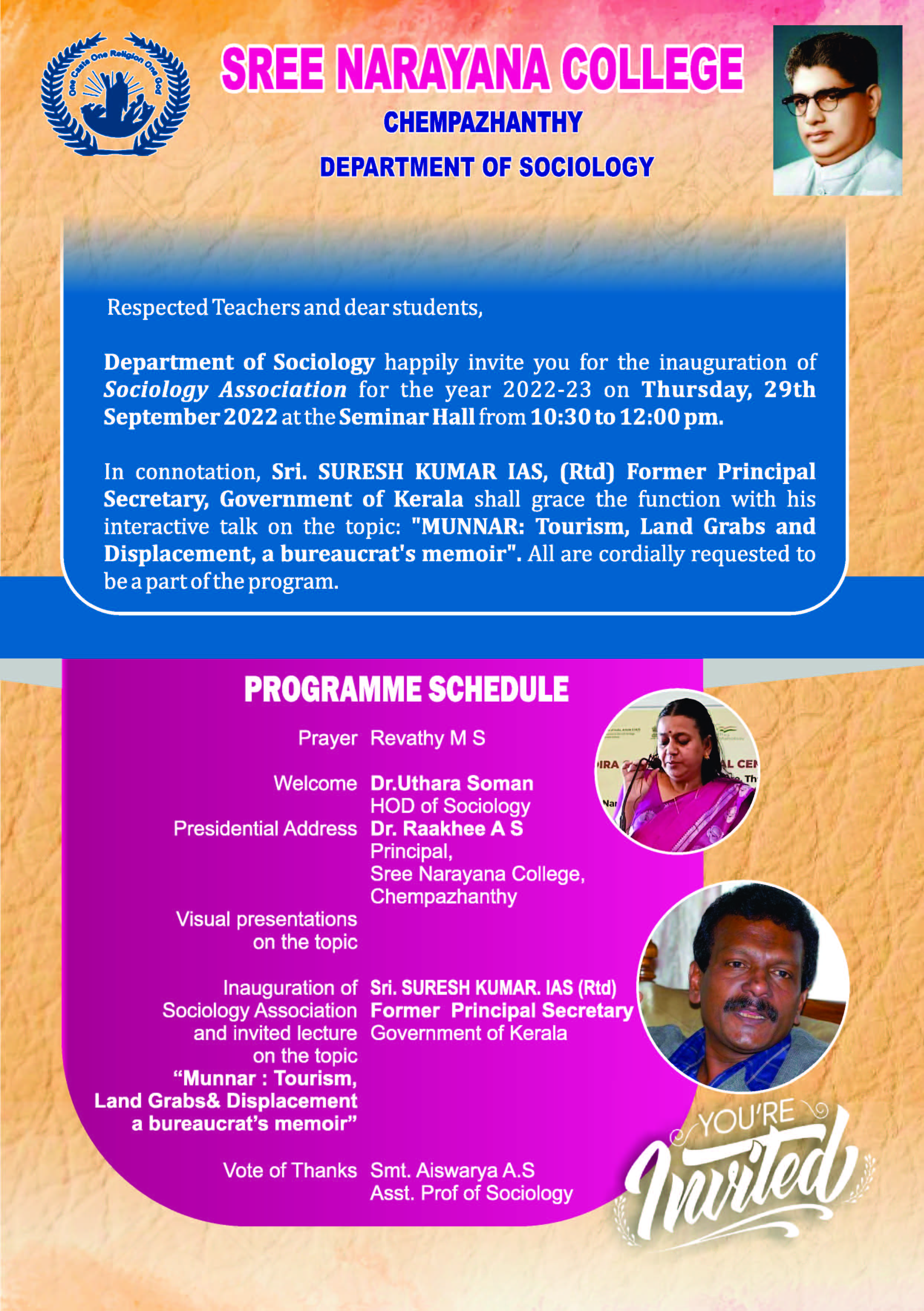 Sociology Association Inauguration and Invited lecture by Sri. SURESH KUMAR IAS